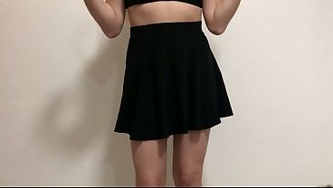 Trying on my skirts for school without panties! I’m 18 yo teen