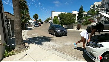 Young sexy girl outdoor session carsex old and young public